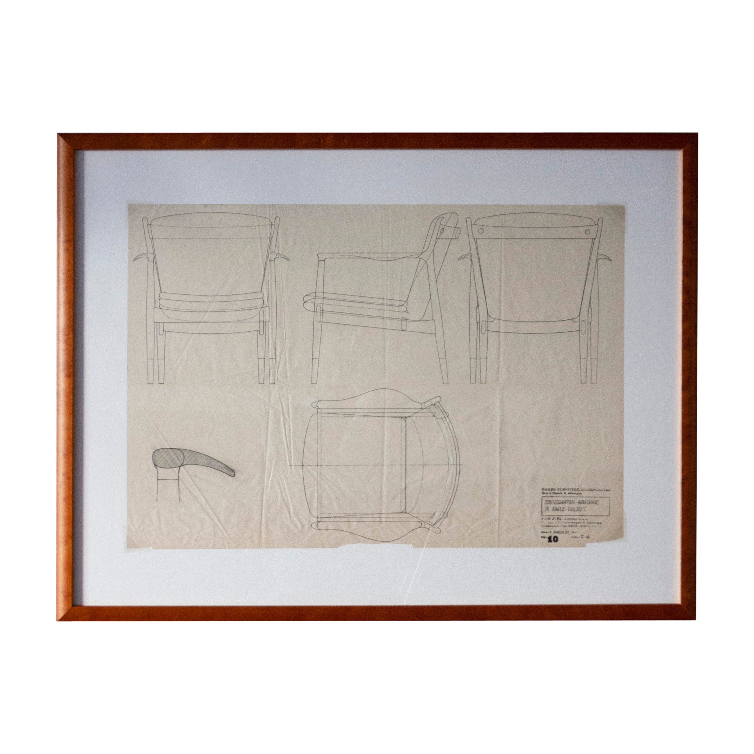 Original Pen 
Pencil Drawing Finn Juhl, 1951