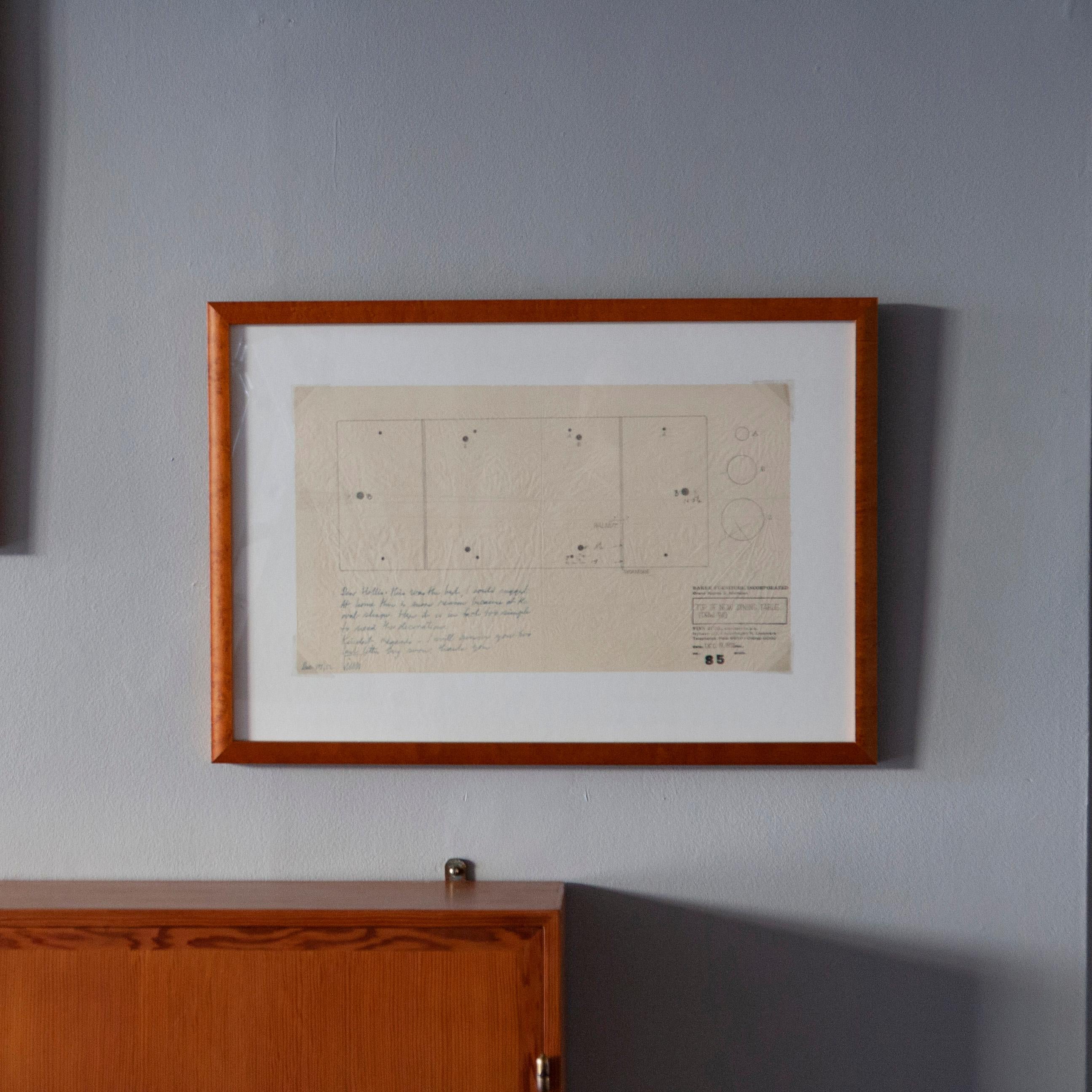 This is an example of a hand-drawn scaled drawing of the ‘Top of New Dining Table (DRW.79)’, 17th December 1952. The drawings depicts the top view of what seems to be a ‘simplified’ version of Finn Juhl’s Silver Table, or more commonly known as the