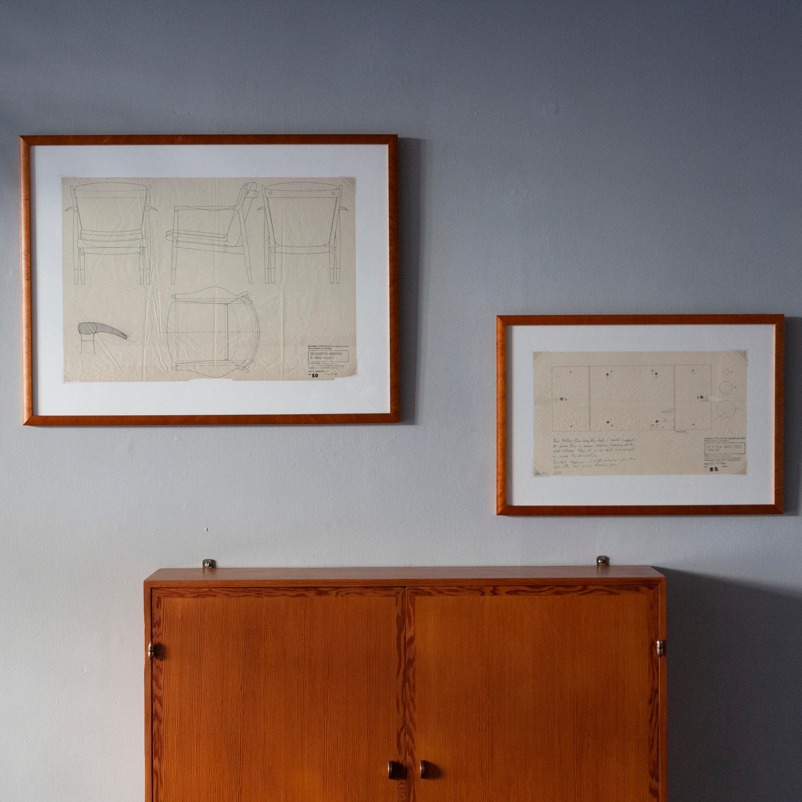 Modern Original Pen & Pencil Drawing Finn Juhl, 1952 For Sale