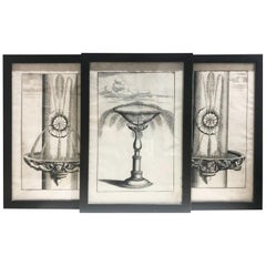Original Pencil Drawings of Fountains, 18th Century