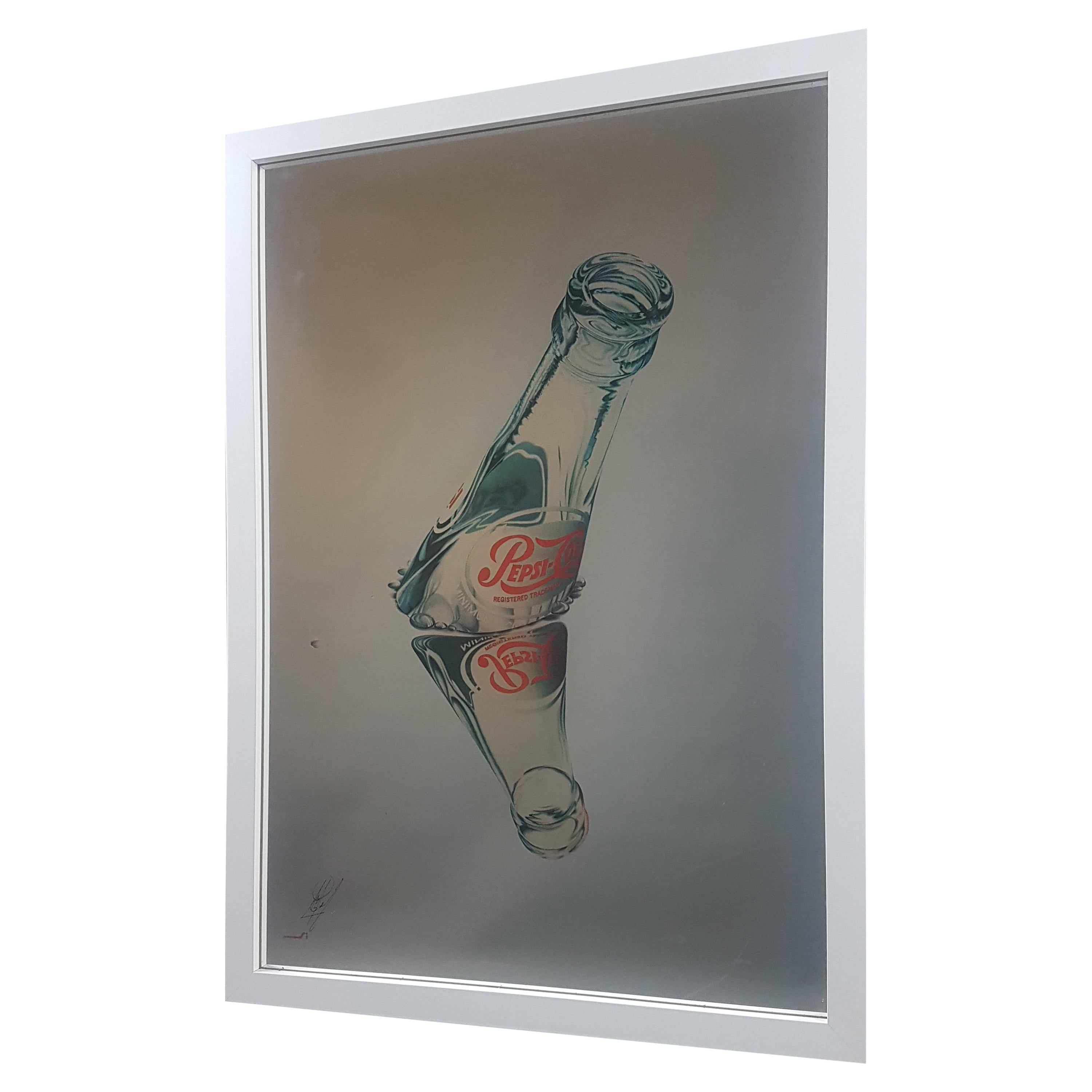 Original Pepsi Cola Reverse Printed Advertising Mirror Signed by the Artist For Sale