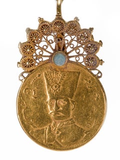 Original persische Münz-Tropfen-Ohrringe mit handgefertigtem 22 Karat und 18K Gold Filigran