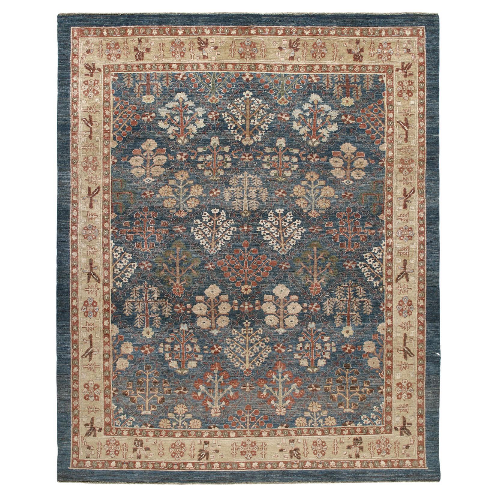 Original Persian Kurdish Wool Rug with a Navy Background For Sale