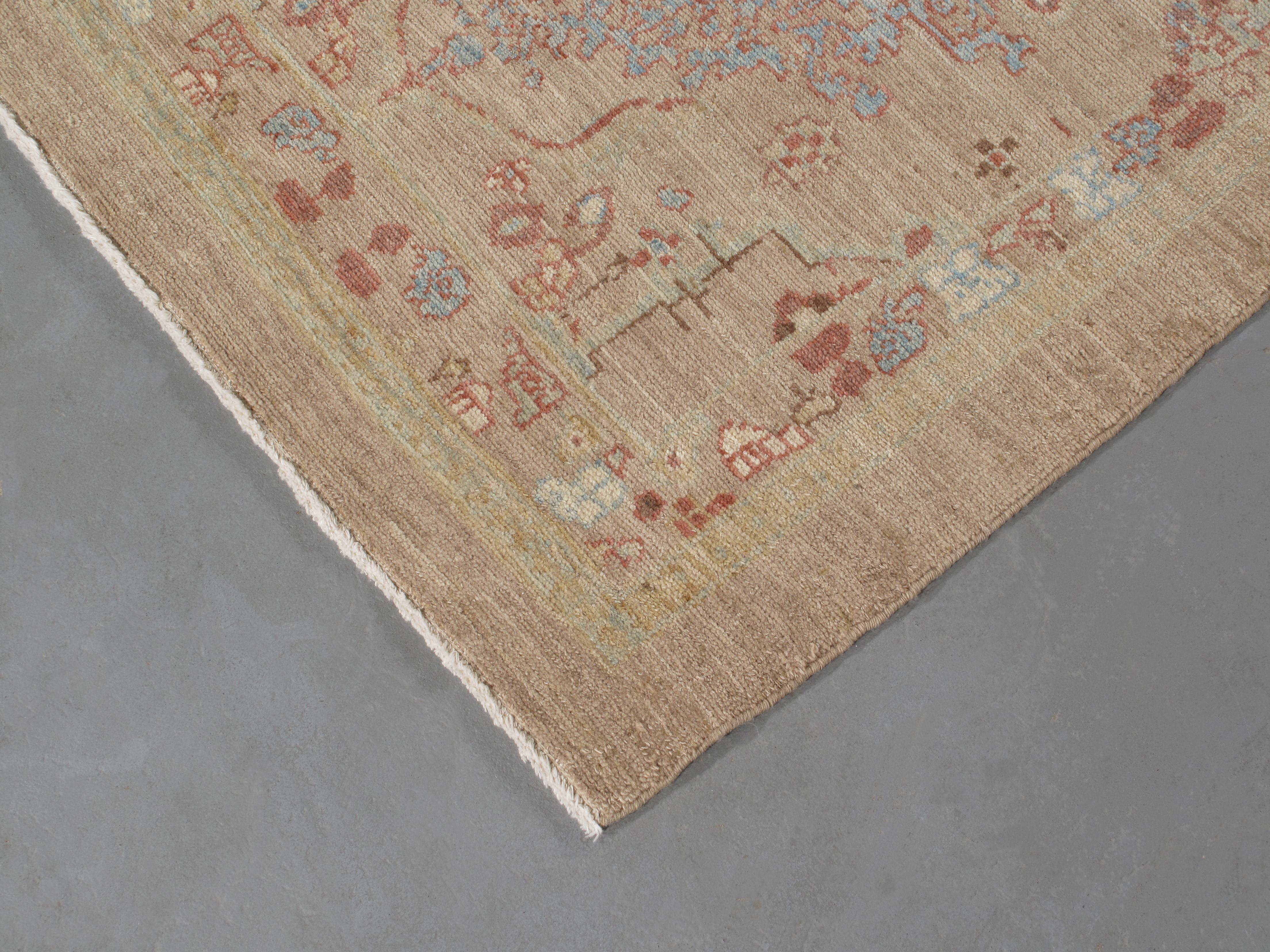 Hand-Knotted Original Persian Kurdish Wool Runner Rug in Camel Color For Sale