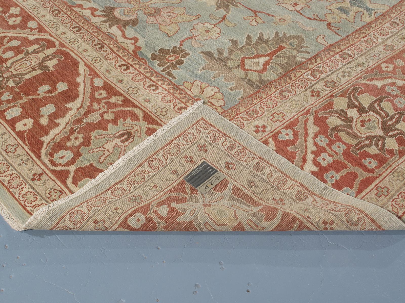Original Persian Ziegler Sultanabad Hand Knotted Rug in Camel, Blue and Red In New Condition For Sale In New York, NY