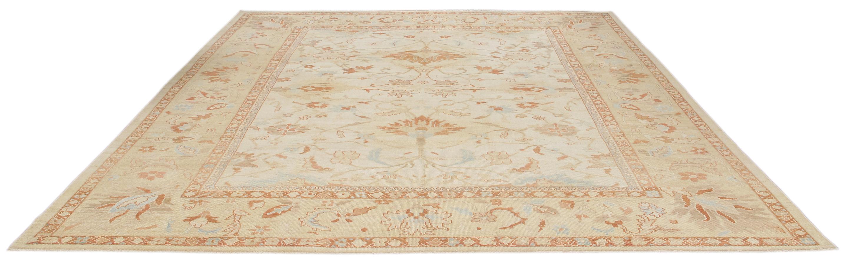 Hand-Knotted Original Persian Ziegler Sultanabad Hand Knotted Rug in Ivory and Gold Tones For Sale
