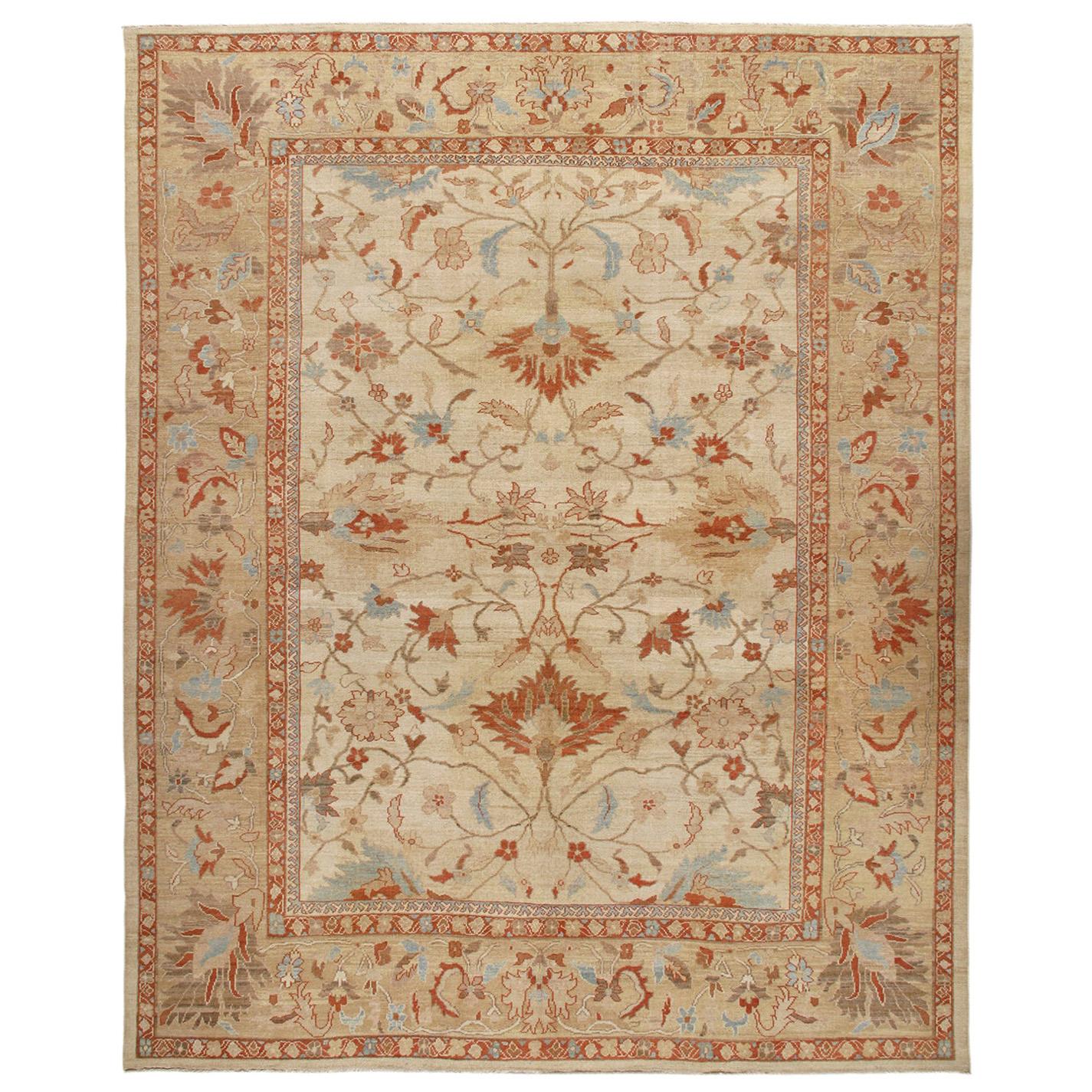 Original Persian Ziegler Sultanabad Hand Knotted Rug in Ivory and Gold Tones For Sale