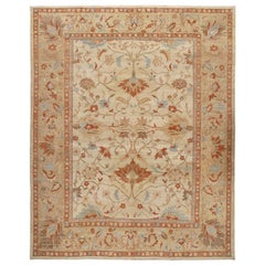Original Persian Ziegler Sultanabad Hand Knotted Rug in Ivory and Gold Tones