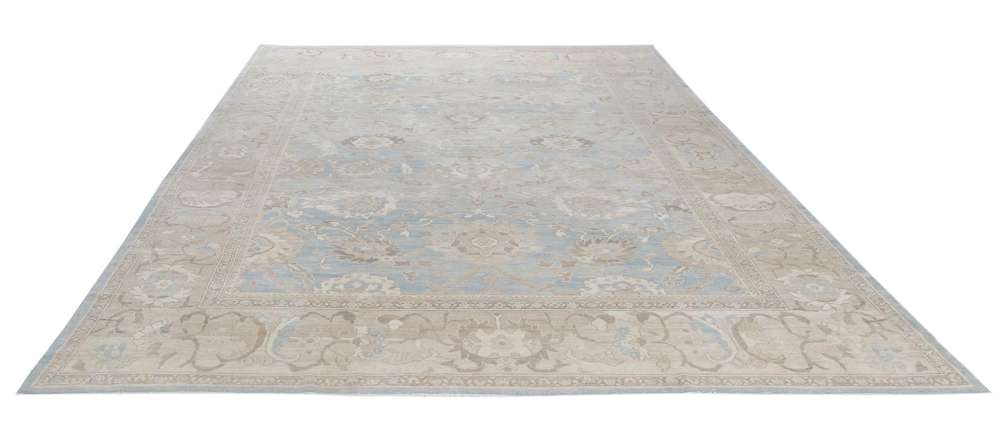 Hand-Knotted Original Persian Ziegler Sultanabad Rug in Pale Blue and Beige For Sale