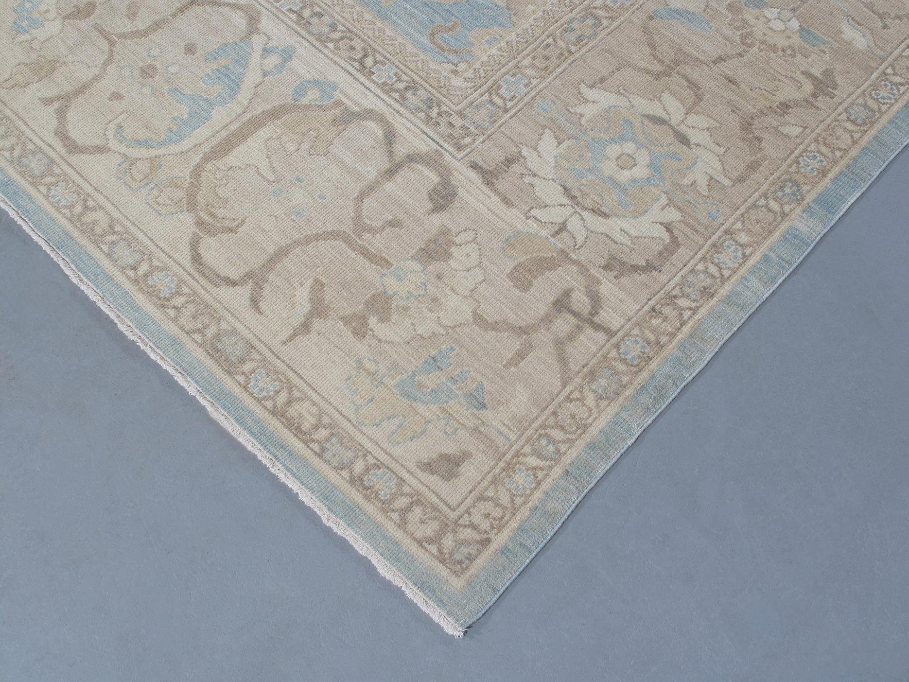 Contemporary Original Persian Ziegler Sultanabad Rug in Pale Blue and Beige For Sale