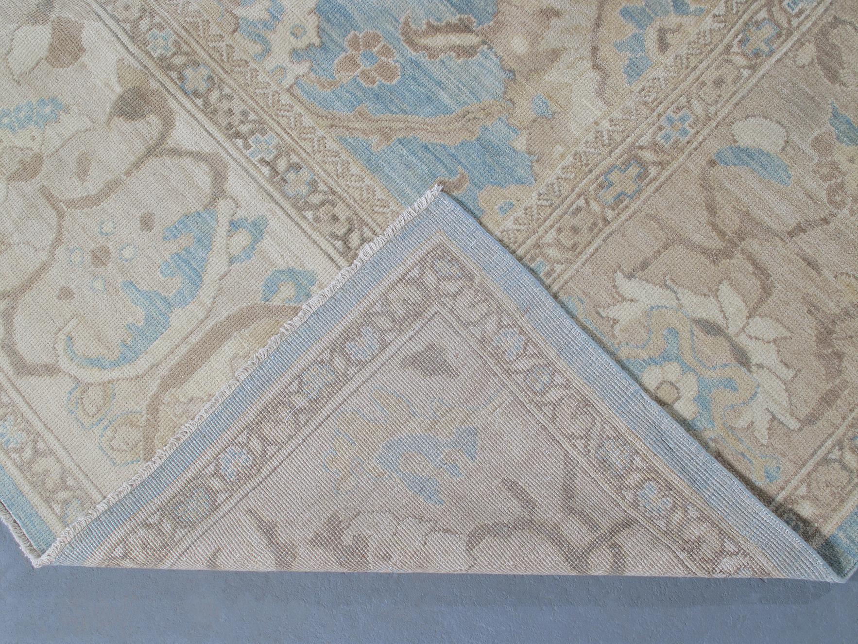 Wool Original Persian Ziegler Sultanabad Rug in Pale Blue and Beige For Sale