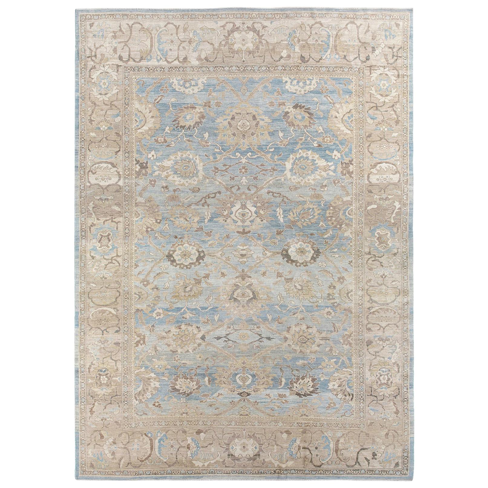 Original Persian Ziegler Sultanabad Rug in Pale Blue and Beige For Sale