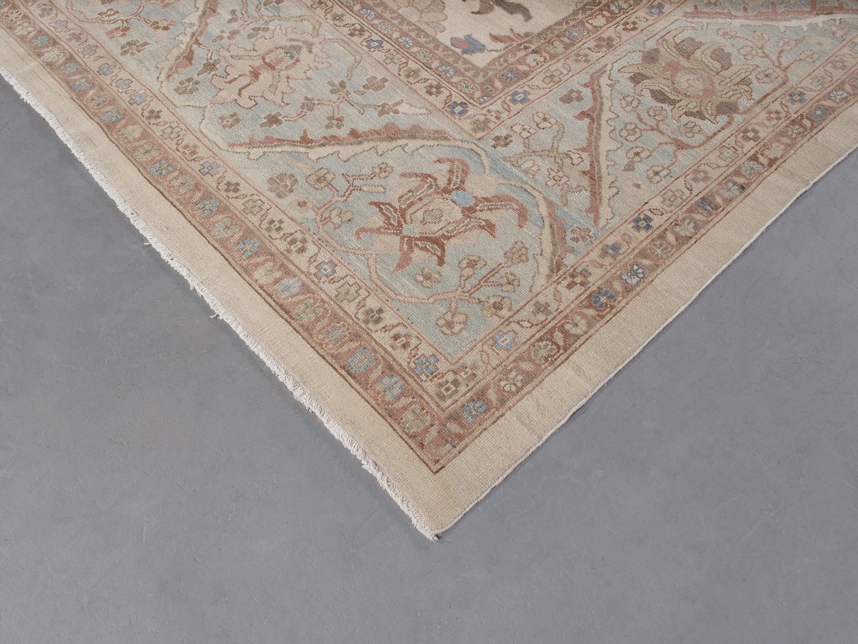 Hand-Knotted Original Persian Ziegler Sultanabad Rug in Pale Blue, Beige, and Rust Colors For Sale