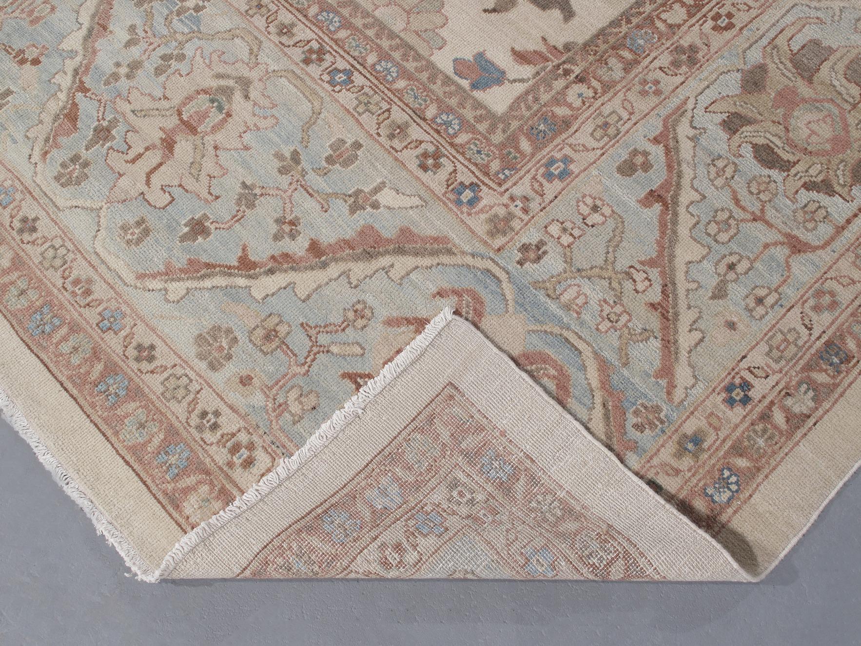 Original Persian Ziegler Sultanabad Rug in Pale Blue, Beige, and Rust Colors In New Condition For Sale In New York, NY
