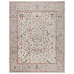 Original Persian Ziegler Sultanabad Rug in Pale Blue, Beige, and Rust Colors