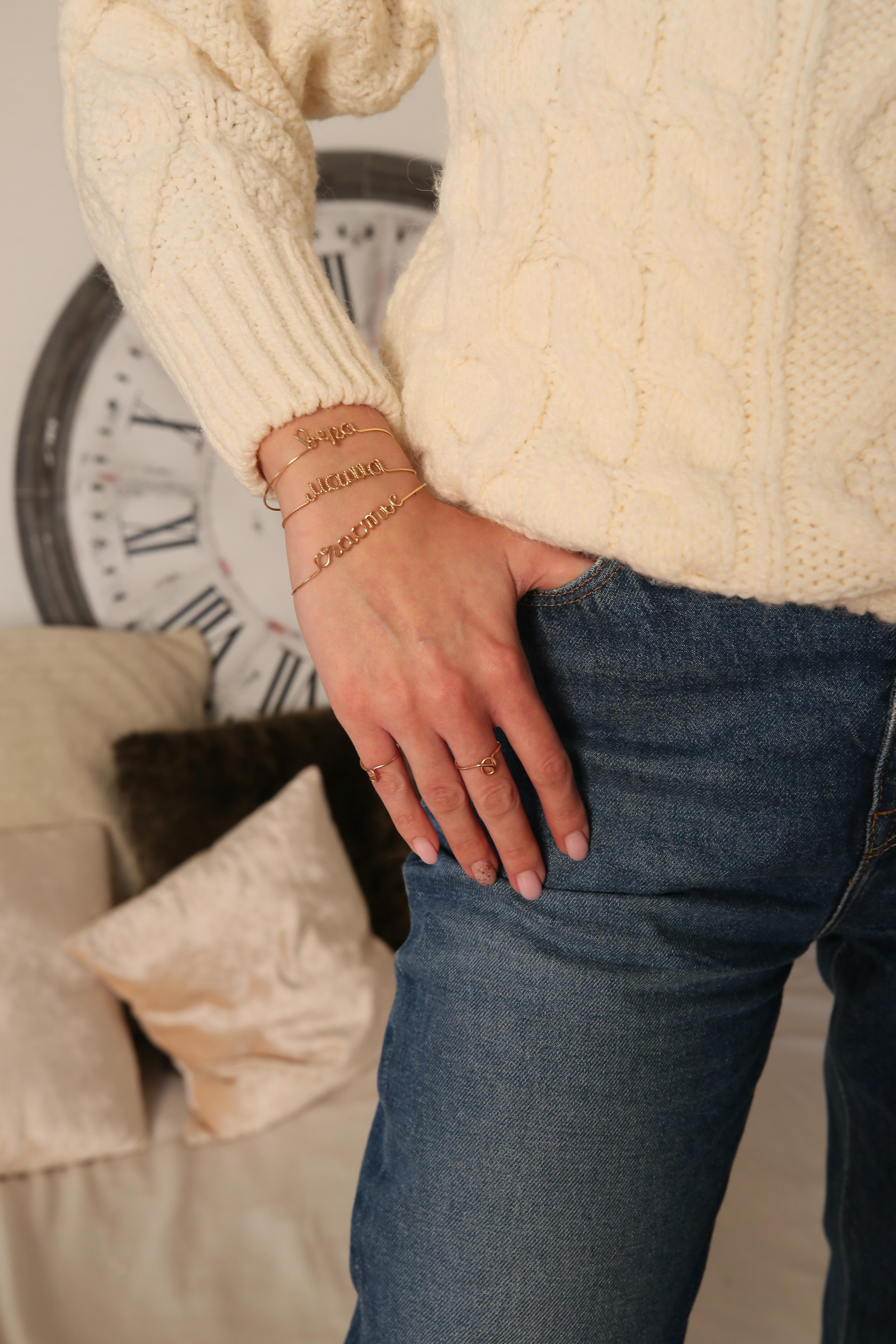 Women's or Men's Original Personalised Name Gold Filled Yellow 14K Wire Bangle Bracelet  For Sale