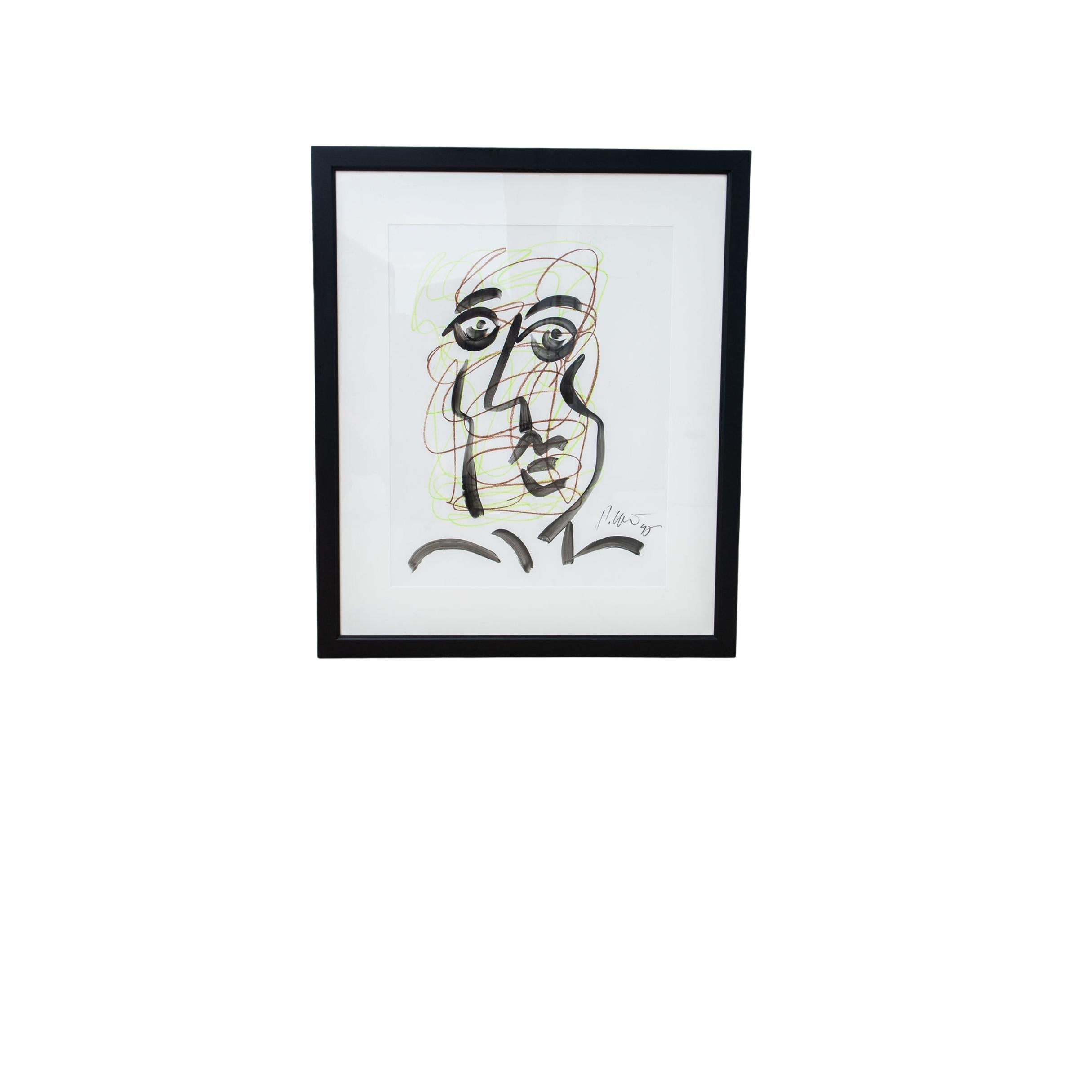 Original Peter Keil in Acrylic, pen or marker - signed and dated 1995.  The artwork was in a series of three and all reframed.  

Framed Image 32.5 x 39