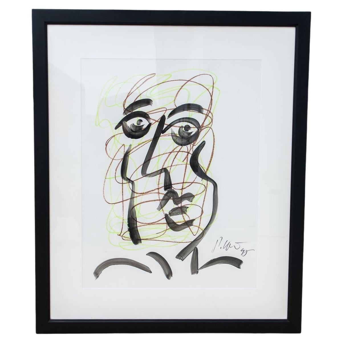 Original Peter Keil Acrylic & Pen Abstract, 1995 For Sale