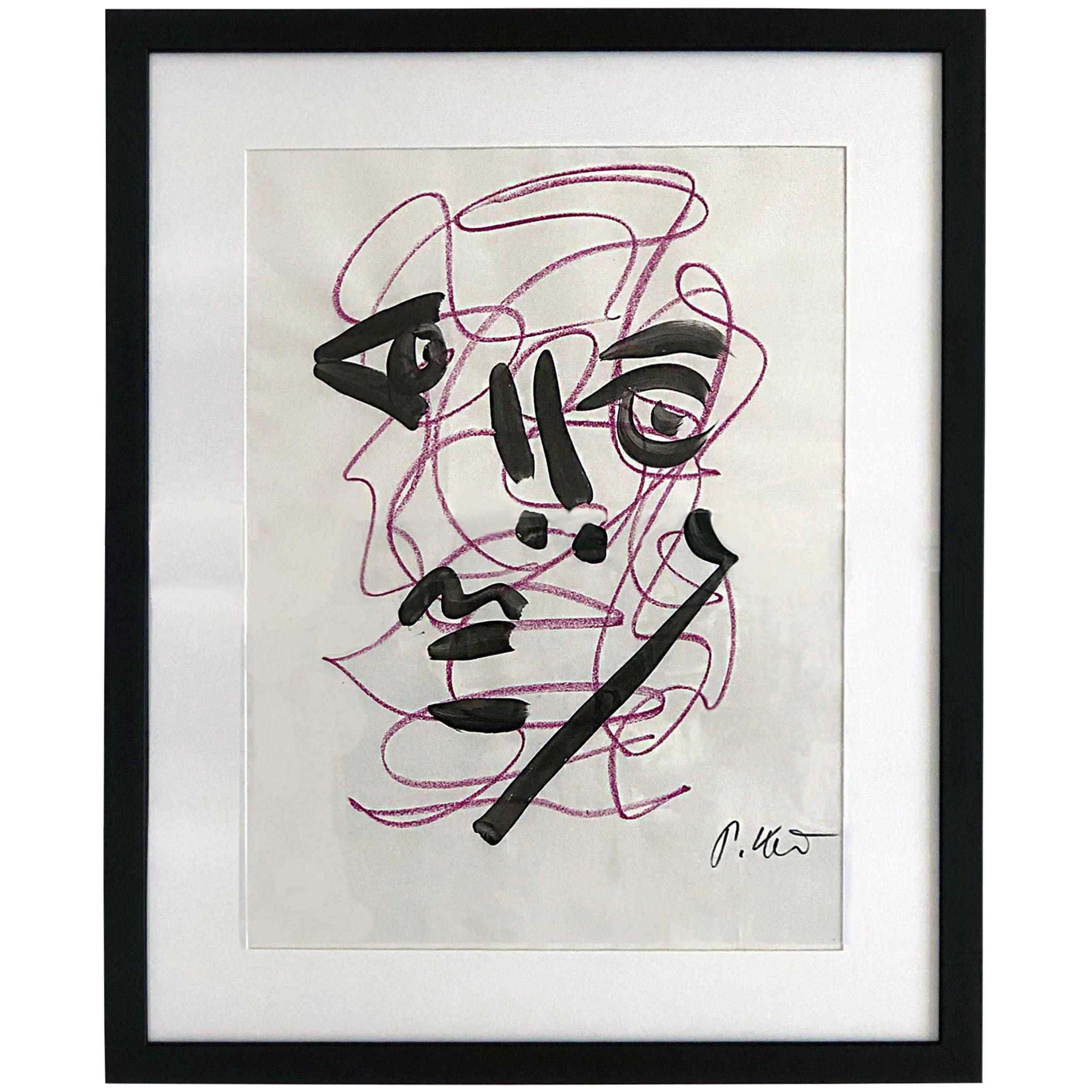 Original Peter Keil Framed Acrylic and Pen on Paper