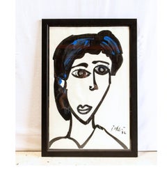 Peter Keil Painting of Woman in Black with Blue