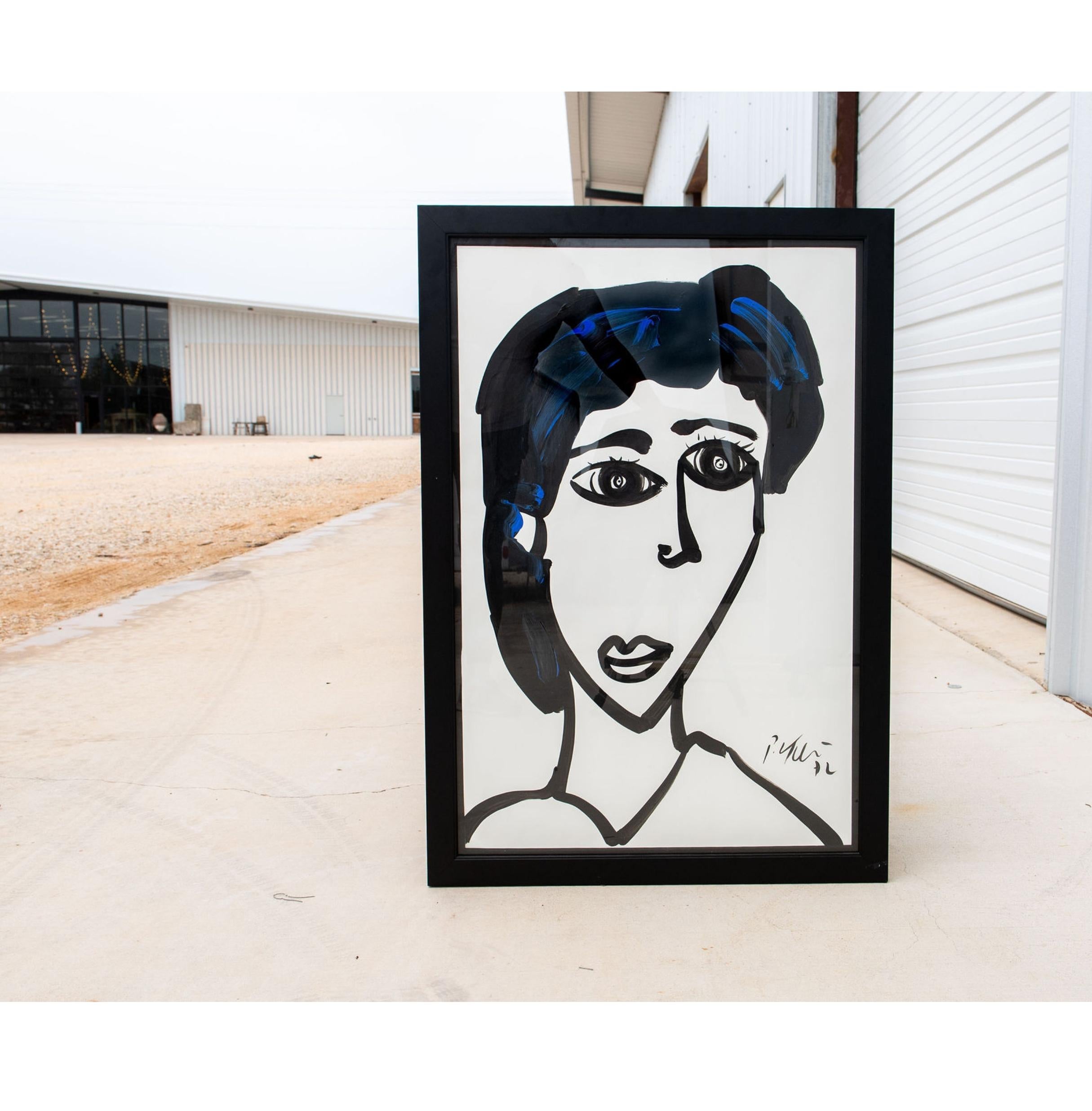 Original Peter Keil Gemälde von Frau in Schwarz mit Blau (Deutsch) im Angebot