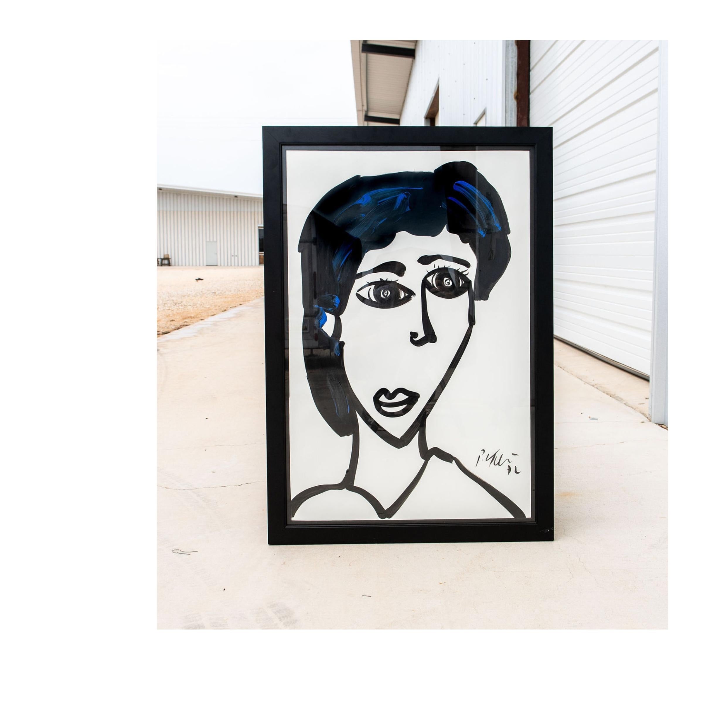 Original Peter Keil Gemälde von Frau in Schwarz mit Blau (Acryl) im Angebot