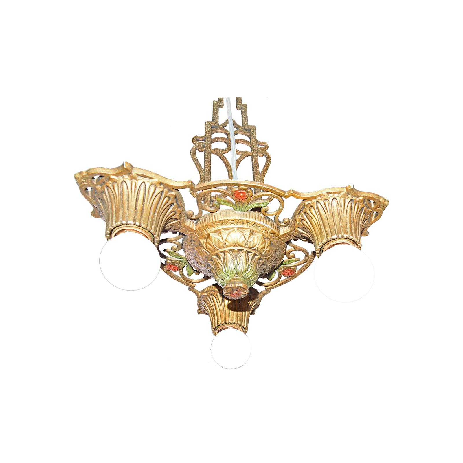 Painted Original Petite Art Deco 1925/30 New York Chandelier/Ceiling Lamp For Sale