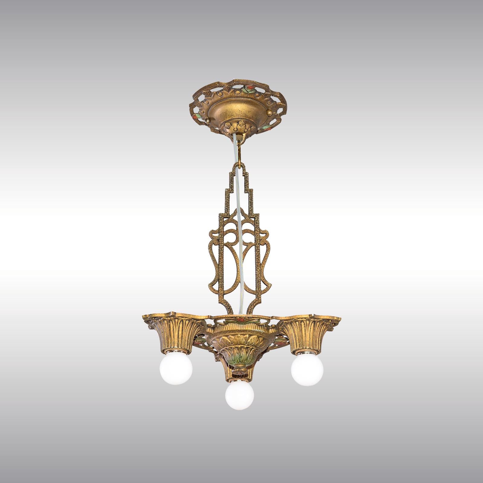 Original Petite Art Deco 1925/30 New York Chandelier/Ceiling Lamp In Good Condition For Sale In Vienna, AT