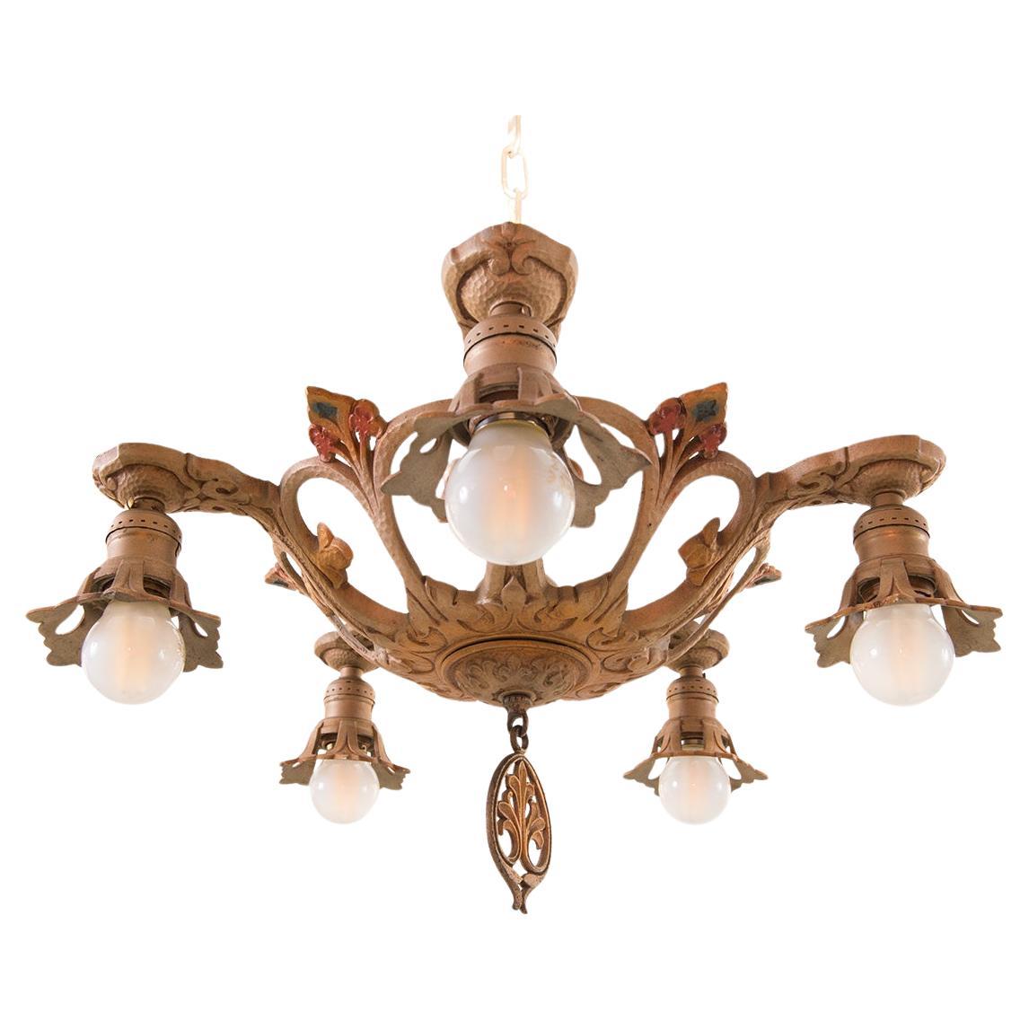 Original Petite New York Art Deco Chandelier, Painted Metal For Sale