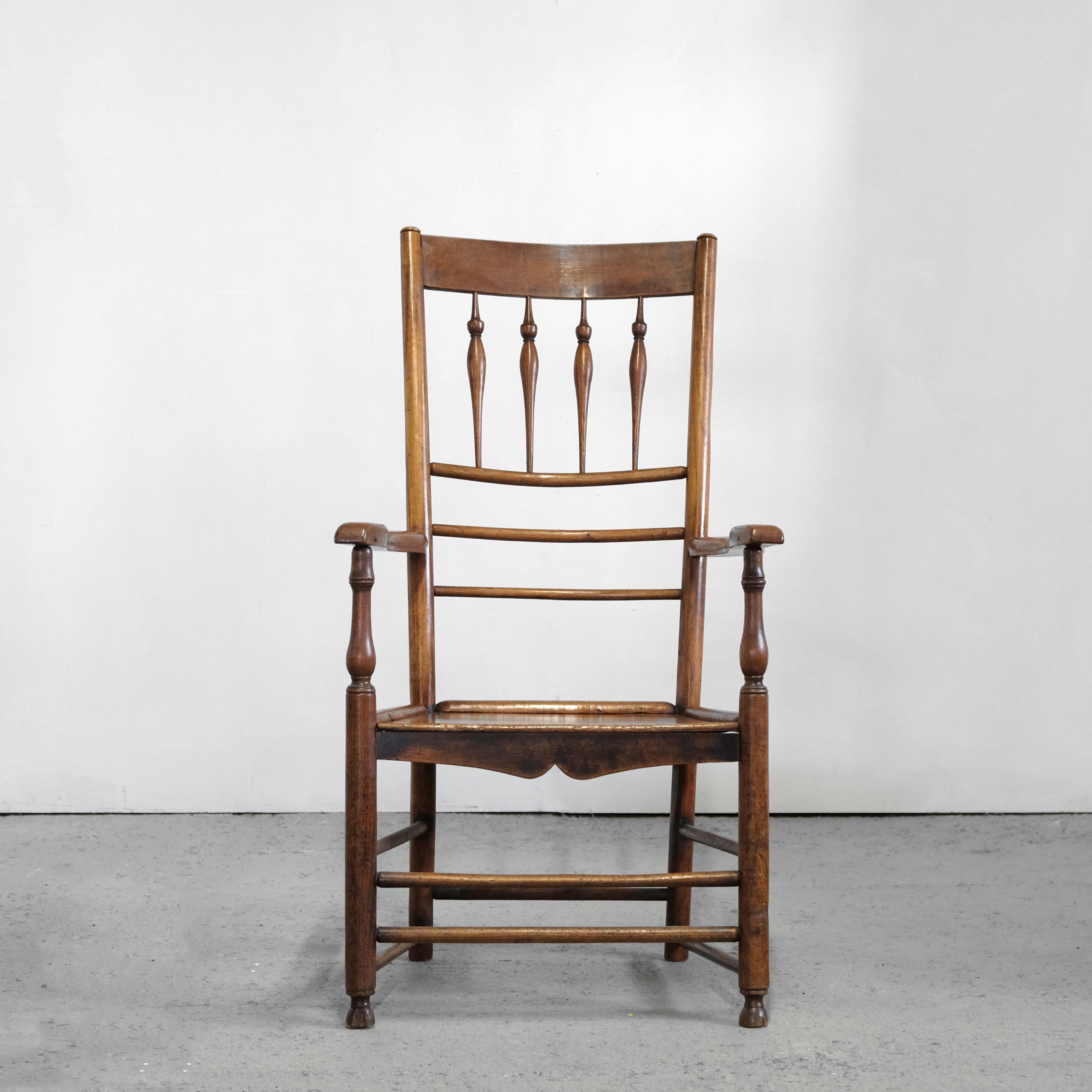 A spindle back armchair in ash and elm by renowned chairmaker Philip Clissett (1817-1913). This is not one of the many ‘Clissett style’ chairs; this is a fully stamped original, made by Clissett himself. An identical chair is featured in Bernard
