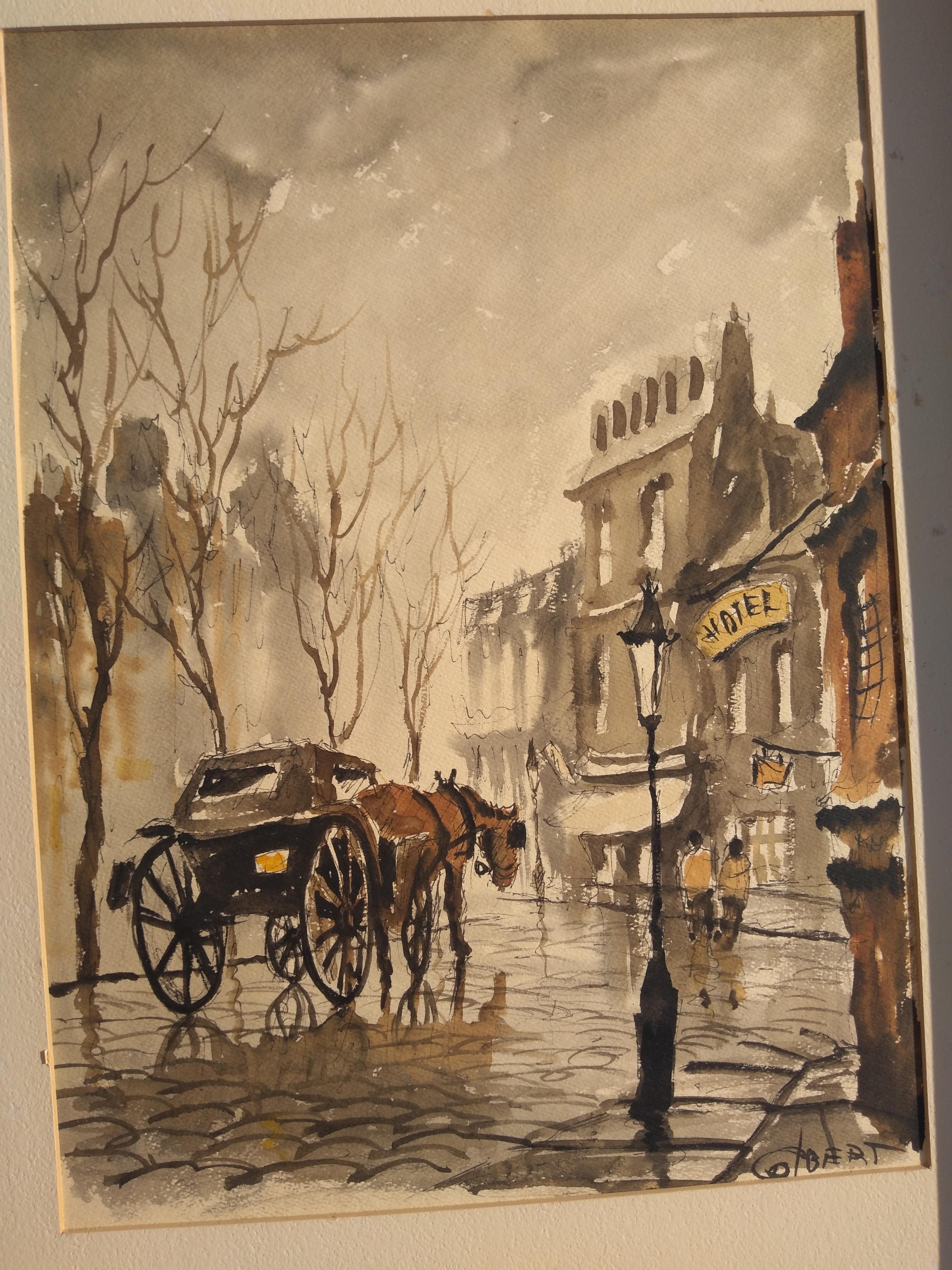 This is an original work by artist Phillip Colbert. The piece is rendered in watercolor. It depicts a city scene. It's signed COLBERT on the lower right . The piece comes framed.

Frame size
16 x 21