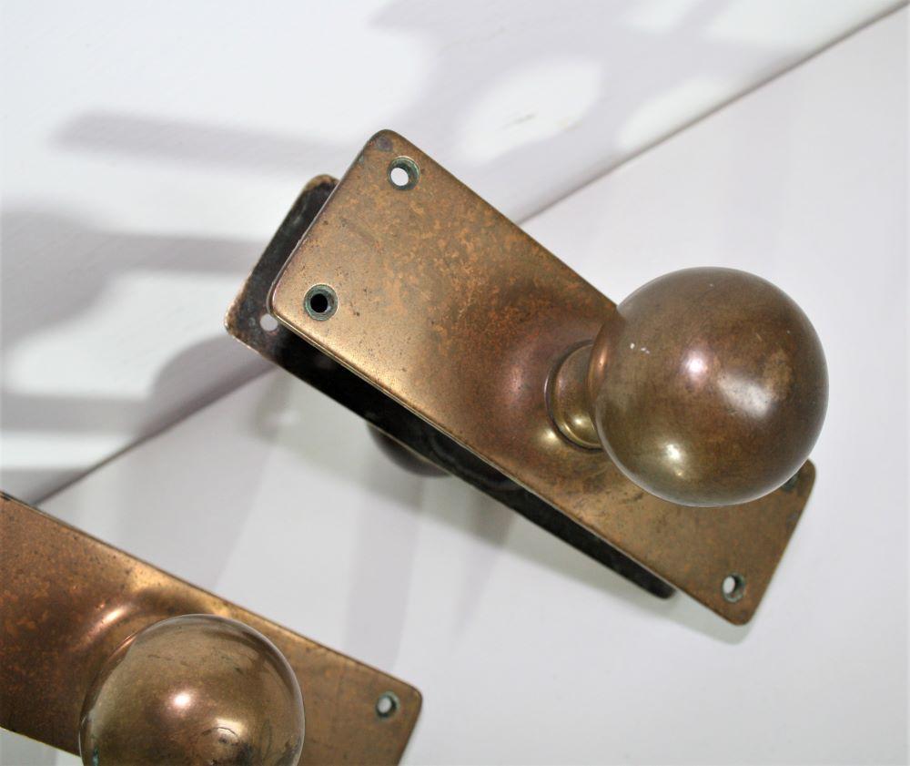 Original Phosphor Bronze Brass Door Handles & Escutcheons 3 matching sets For Sale 4
