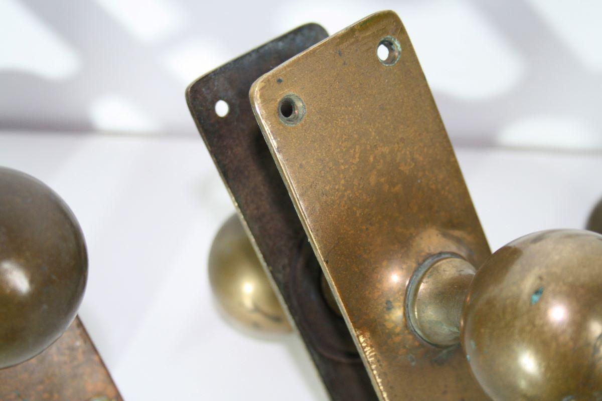 Original Phosphor Bronze Brass Door Handles & Escutcheons 3 matching sets For Sale 5