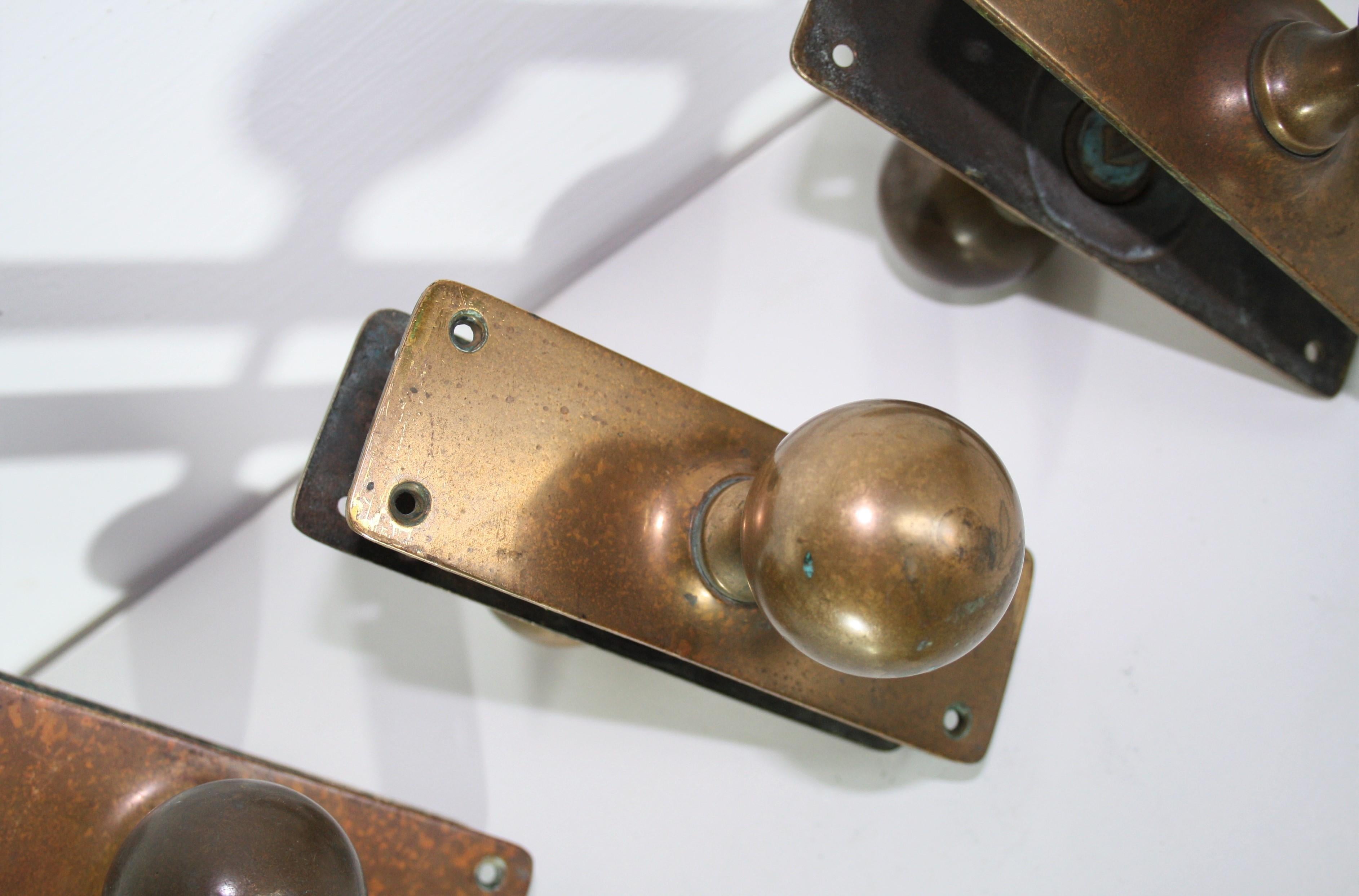 Original Phosphor Bronze Brass Door Handles & Escutcheons 3 matching sets For Sale 6