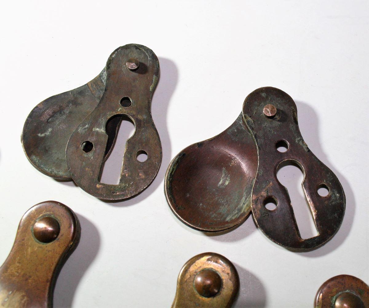 Original Phosphor Bronze Brass Door Handles & Escutcheons 3 matching sets For Sale 3