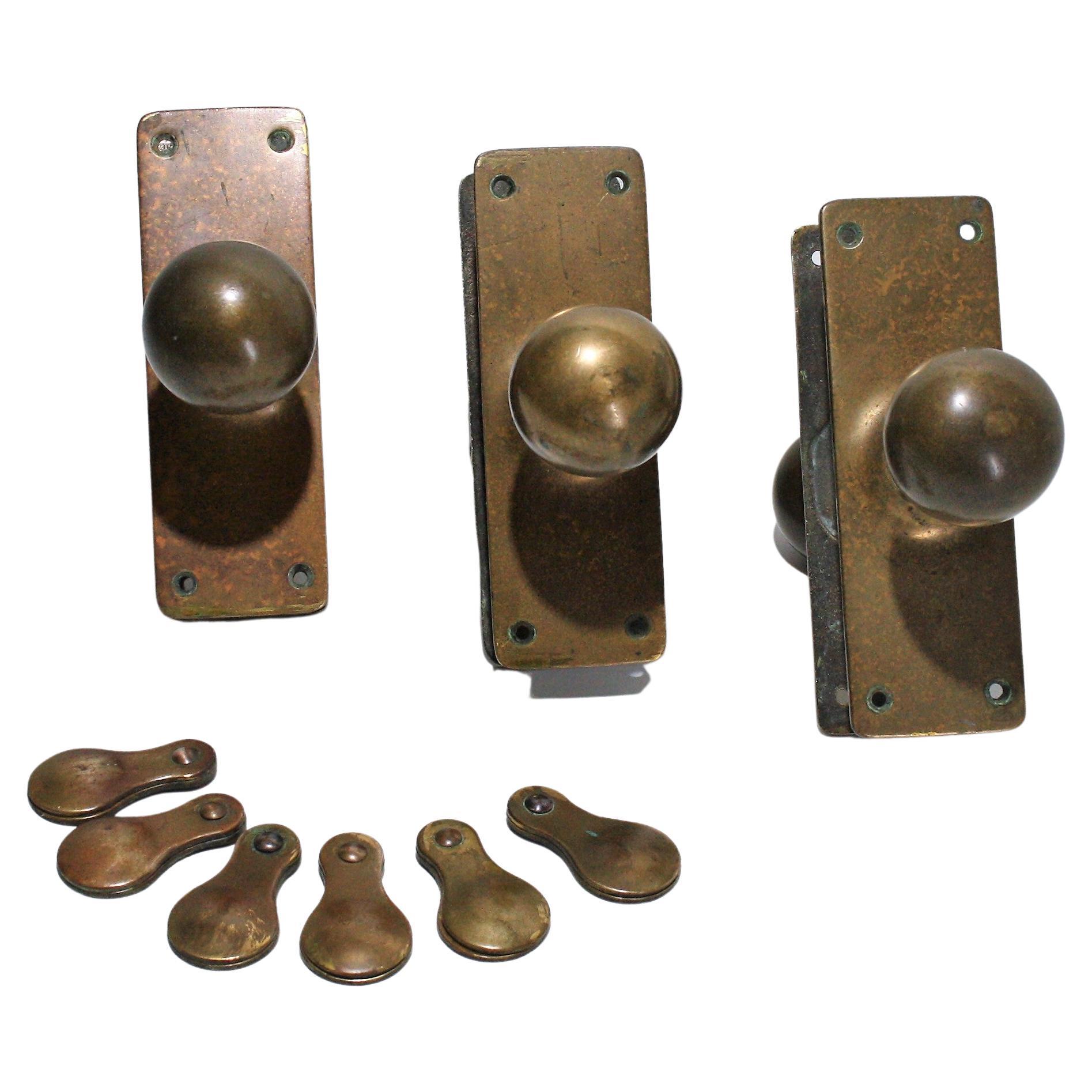 Original Phosphor Bronze Brass Door Handles & Escutcheons 3 matching sets For Sale