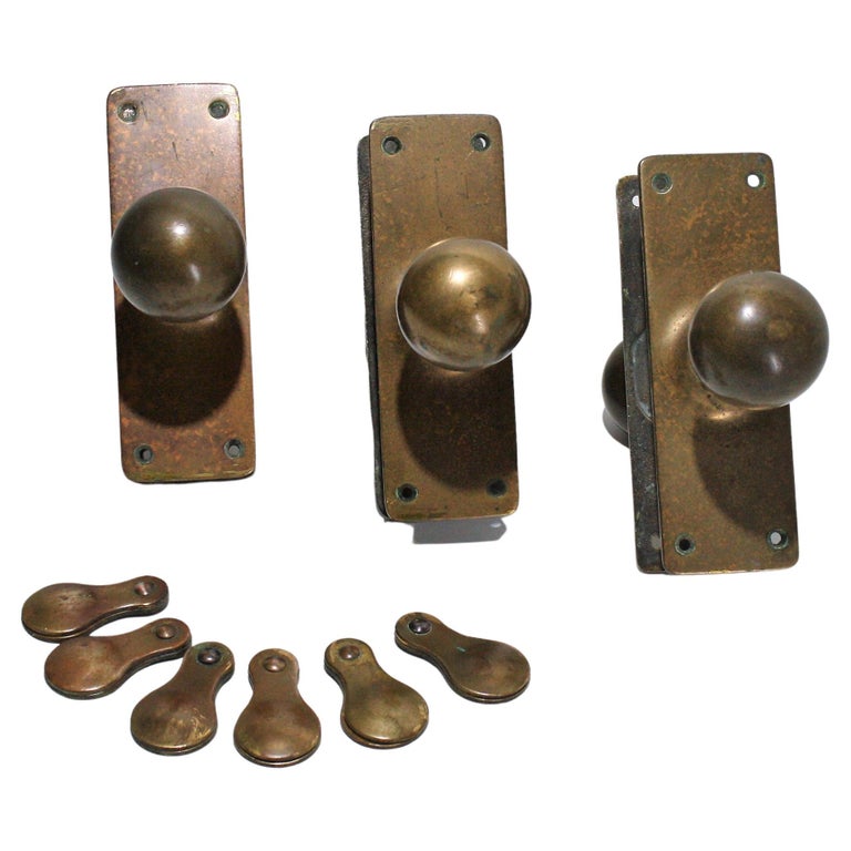 Original Phosphor Bronze Brass Door Handles and Escutcheons 3 matching