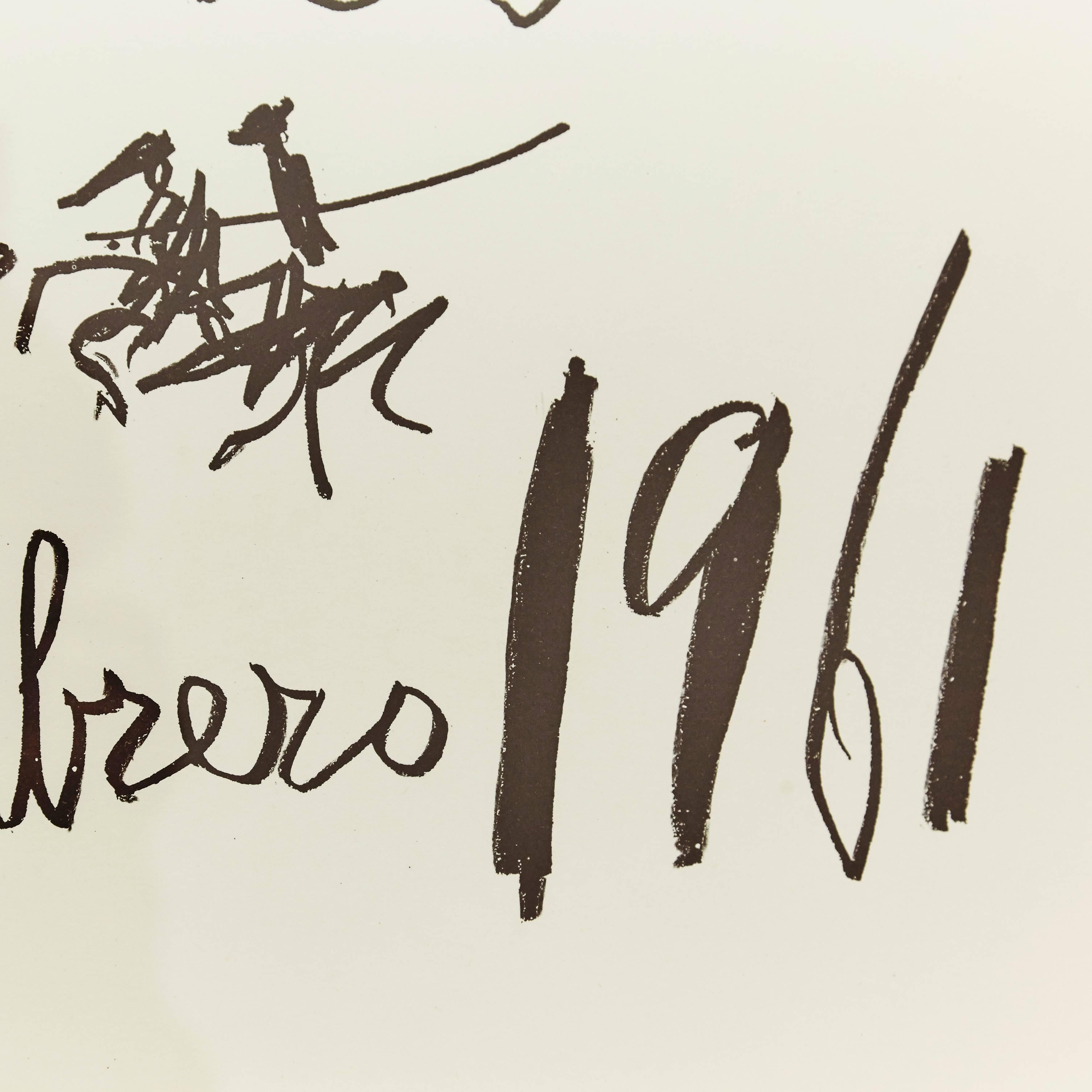 Lithography poster by Pablo Picaso, 1961.
Made by himself as the poster of his exhibition on the Gallery 