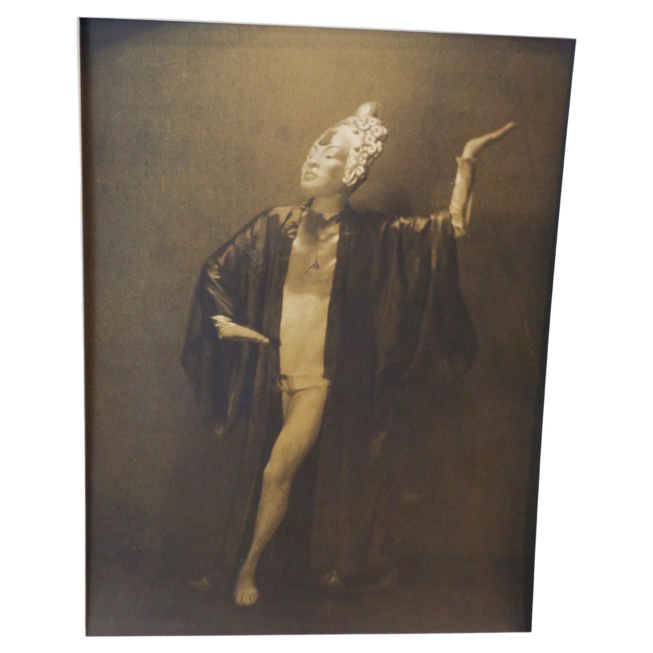 Original Pictorialist Sepia Tone Gelatin Silver Print Photograph Exotic Dancer In Good Condition For Sale In Rochester, NY
