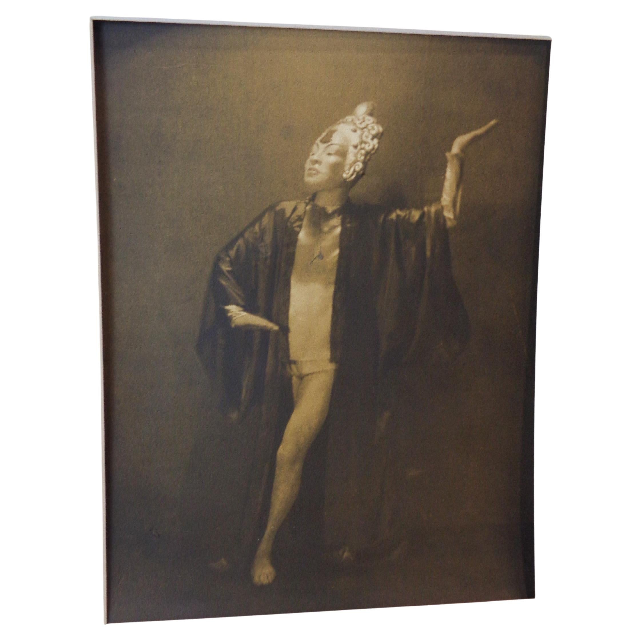 Early 20th Century Original Pictorialist Sepia Tone Gelatin Silver Print Photograph Exotic Dancer For Sale
