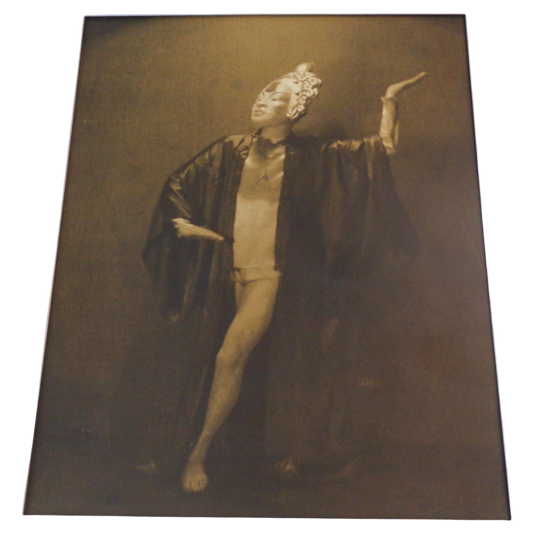 Original Pictorialist Sepia Tone Gelatin Silver Print Photograph Exotic Dancer For Sale