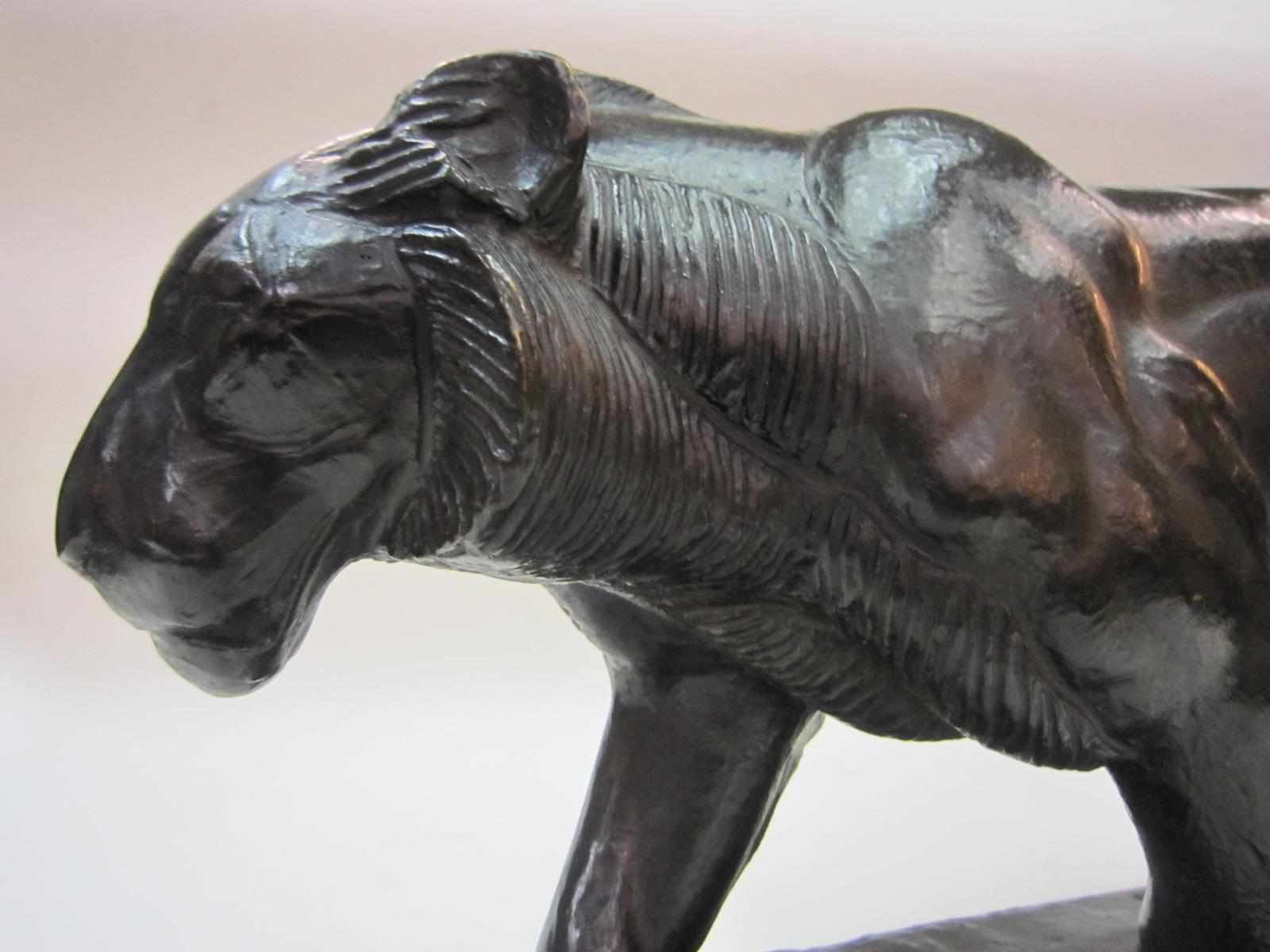 Original Piero Palazzolo Hebrard Bronze Artdeco Sculpture of a Stalking Panther 1