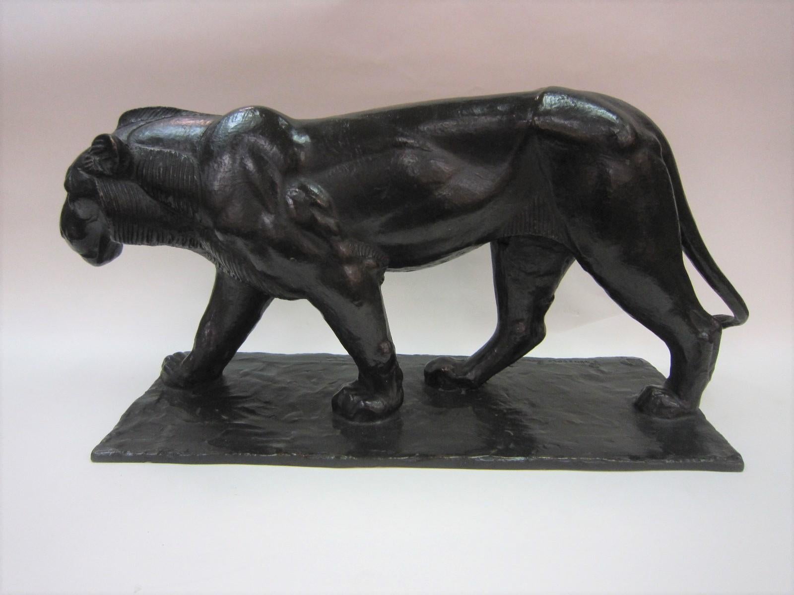 Original Piero Palazzolo Hebrard Bronze Artdeco Sculpture of a Stalking Panther 4