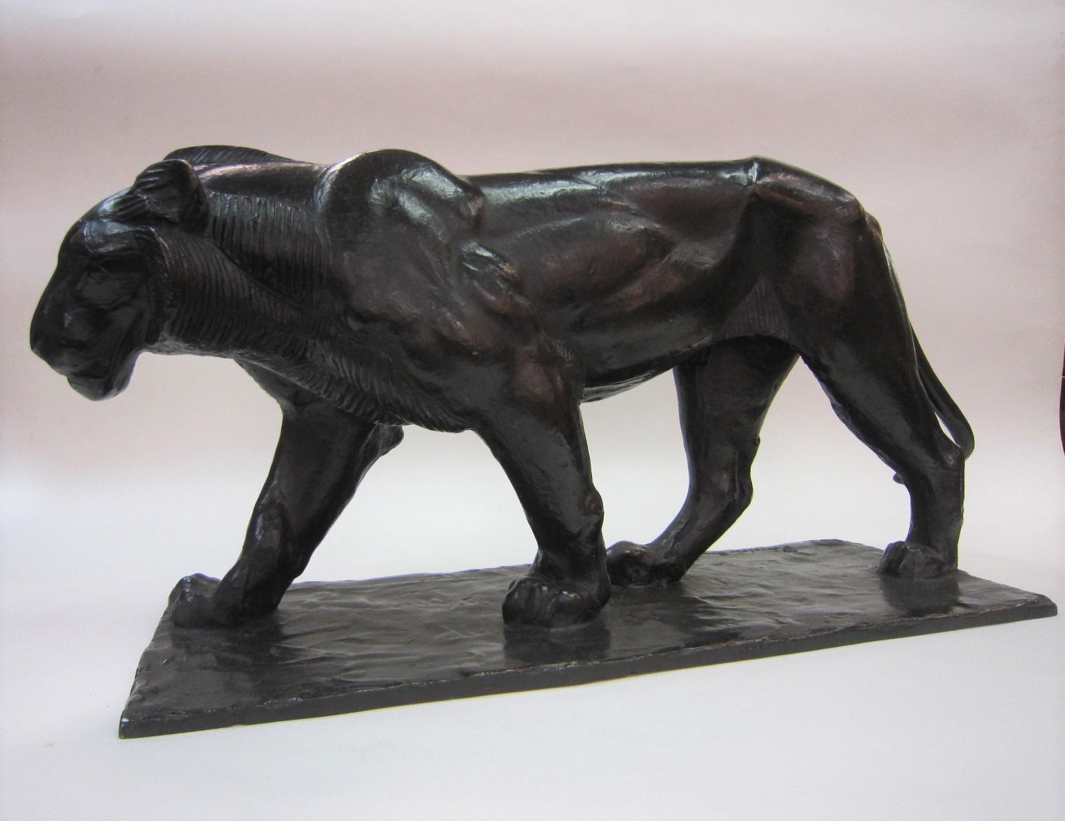 20th Century Original Piero Palazzolo Hebrard Bronze Artdeco Sculpture of a Stalking Panther