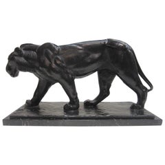 Original Piero Palazzolo Hebrard Bronze Artdeco Sculpture of a Stalking Panther