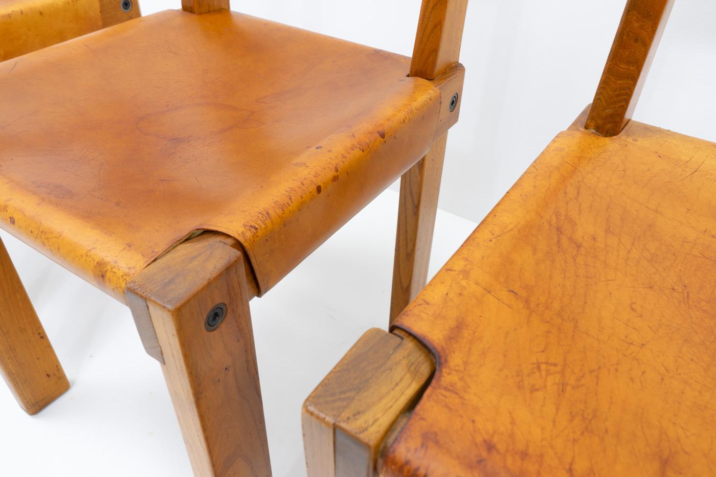 Original Pierre Chapo French Elm S24 Chairs, France 1970s - Set of 4 For Sale 5