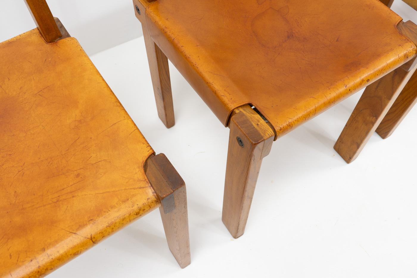 Original Pierre Chapo French Elm S24 Chairs, France 1970s - Set of 4 For Sale 6