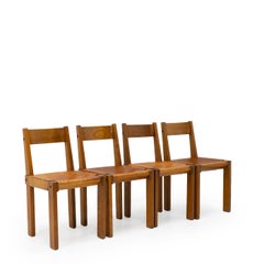 Original Pierre Chapo French Elm S24 Chairs, France 1970s - Set of 4