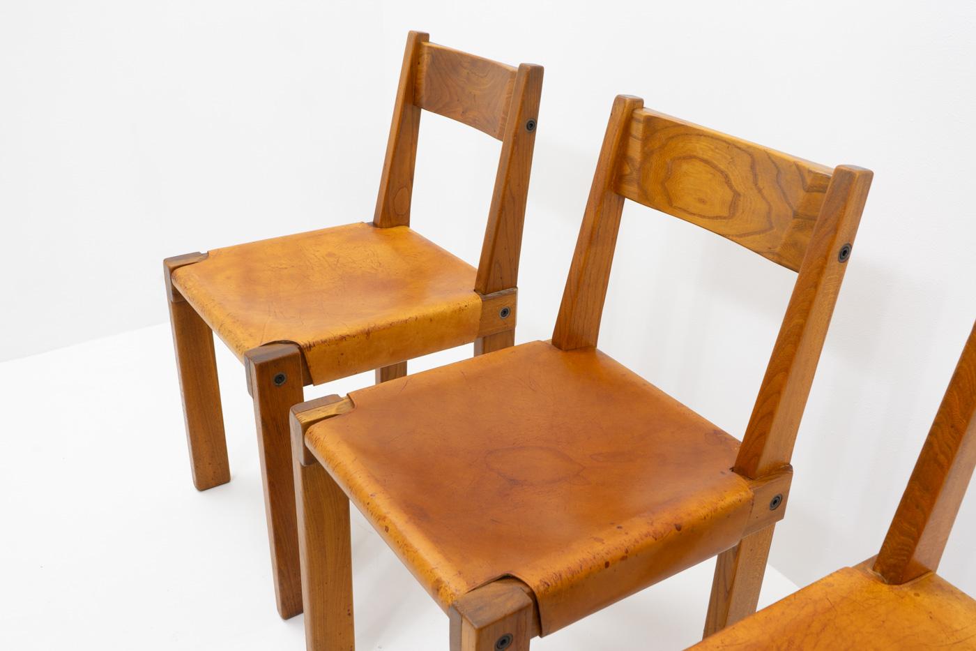 Original Pierre Chapo French Elm S24 Chairs, France 1970s - Set of 4 For Sale 1