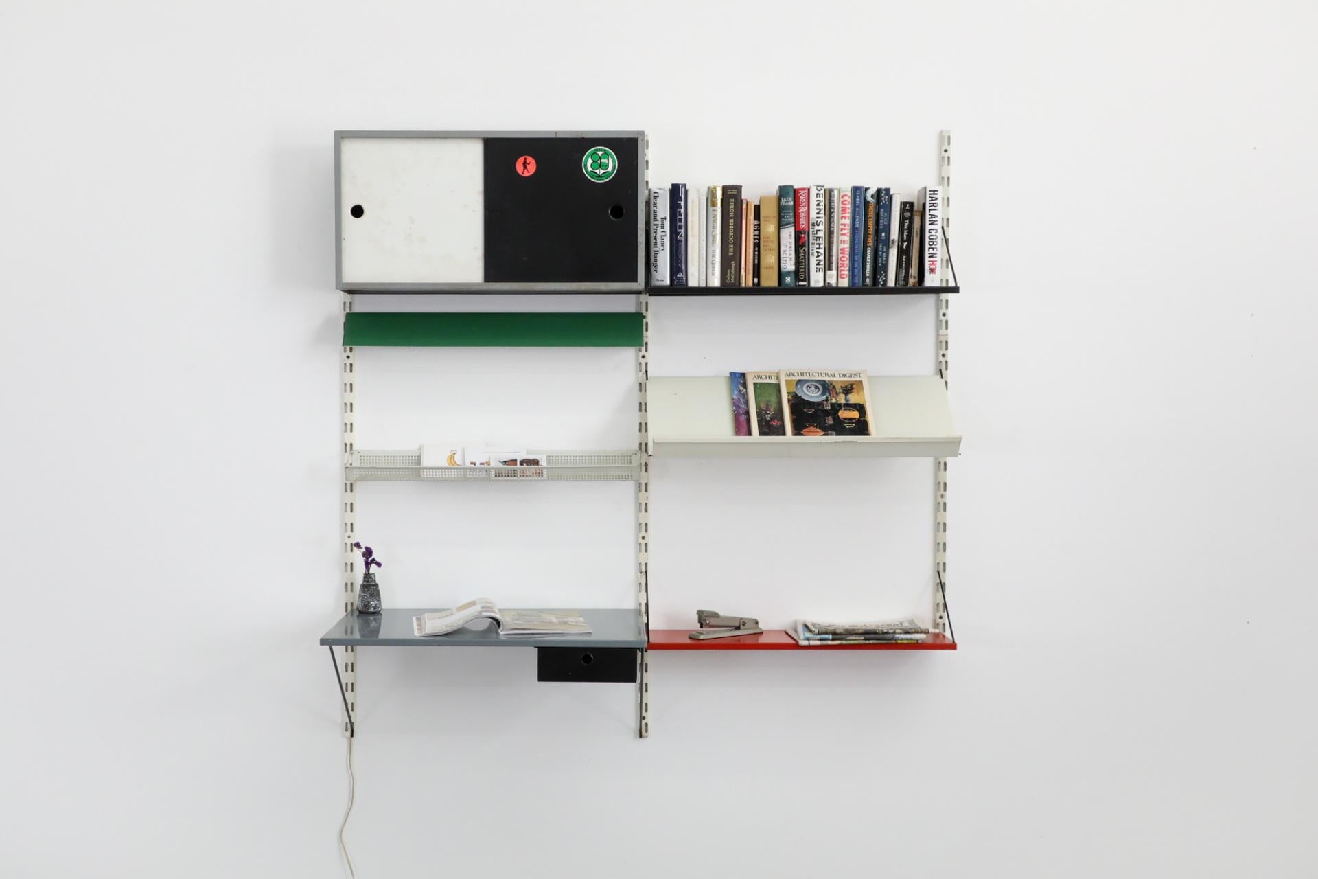 Original Pilastro Two Section Wall Unit w/ Desk with Drawer, Green Light In Good Condition For Sale In Los Angeles, CA